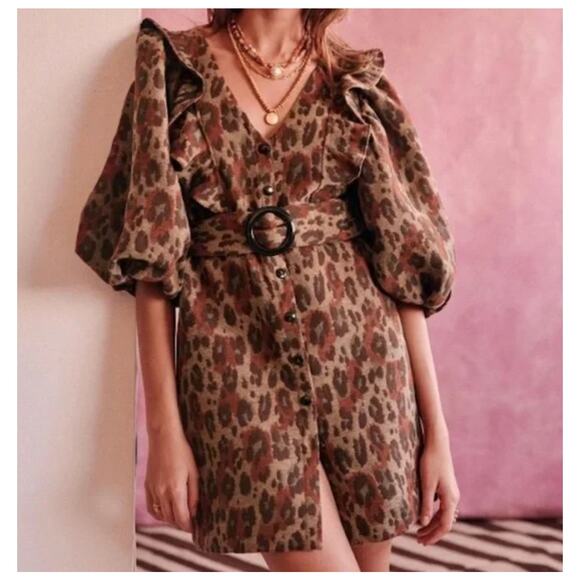 Sézane Robe Courte Lia Jacquard Leopard Bordeaux Dress Size 38 Medium Sezane - Picture 1 of 16